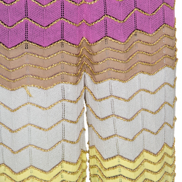 Pre Owned M Missoni Multicolor Lurex Pointelle Knit Wide Leg Pants L