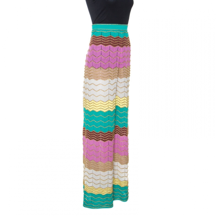 Pre Owned M Missoni Multicolor Lurex Pointelle Knit Wide Leg Pants L