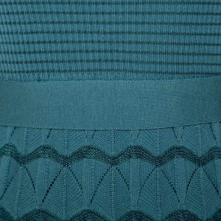 Pre Owned M Missoni Teal Blue Pointelle Knit Midi Dress M