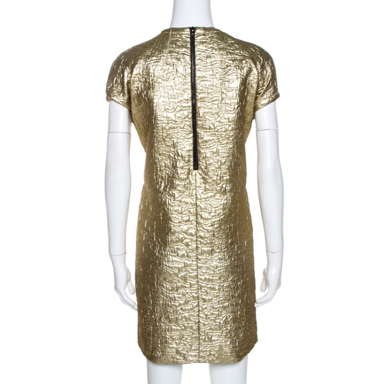 مملوكة مسبقًا M Missoni Gold Textured Lurex Shift Dress L