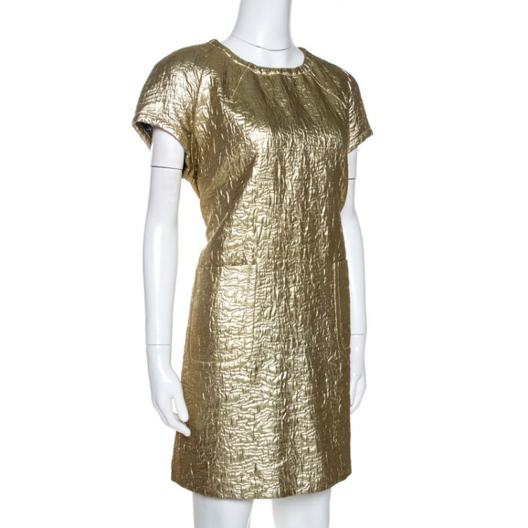 مملوكة مسبقًا M Missoni Gold Textured Lurex Shift Dress L