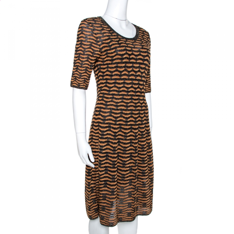 Pre Owned M Missoni Black & Gold Textured Lurex Knit A Line Dress M