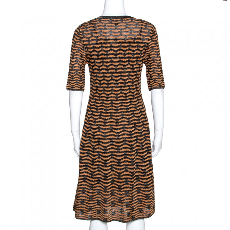 Pre Owned M Missoni Black & Gold Textured Lurex Knit A Line Dress M