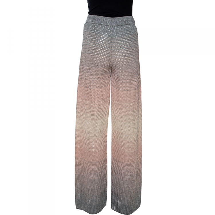 Pre Owned M Missoni Pink & Grey Lurex Knit Ombre Effect Wide Leg Pants M