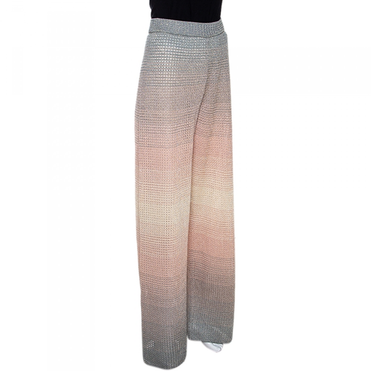 Pre Owned M Missoni Pink & Grey Lurex Knit Ombre Effect Wide Leg Pants M
