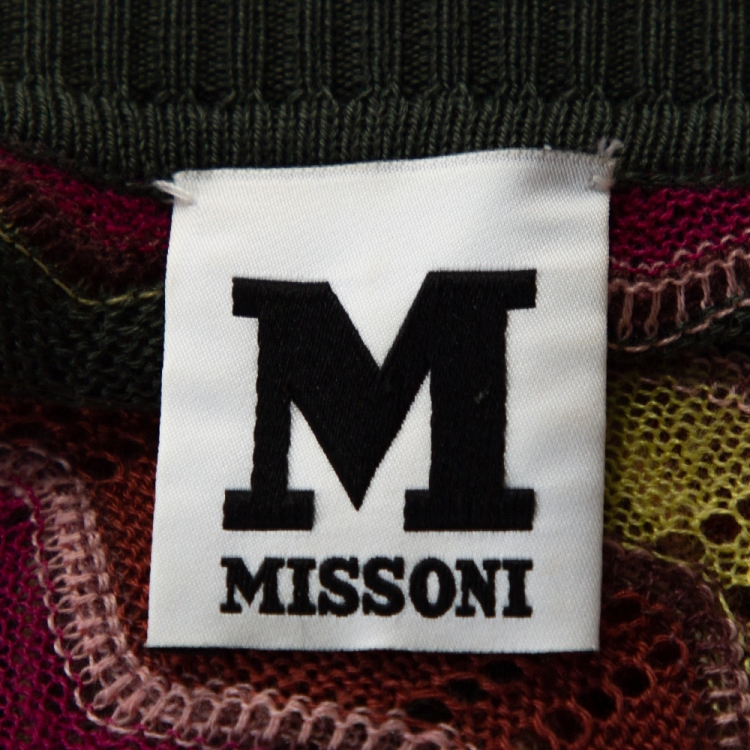 Pre Owned M Missoni Multicolor Chevron Cotton Linen Knit A Line Dress L