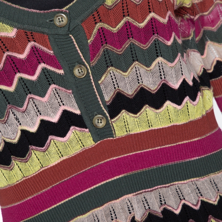 Pre Owned M Missoni Multicolor Chevron Cotton Linen Knit A Line Dress L