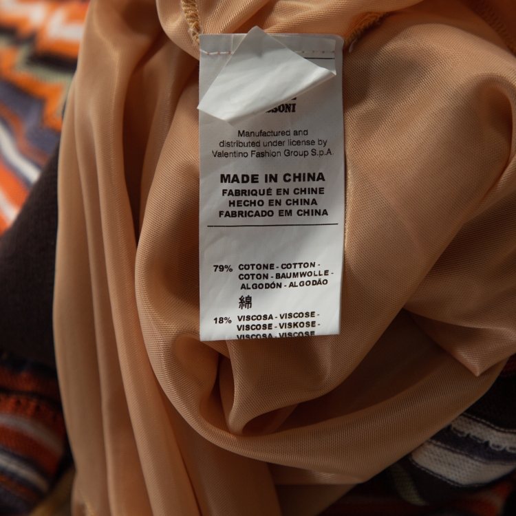 Pre Owned M Missoni Orange & Brown Striped Knit Plunge Neck Dress M