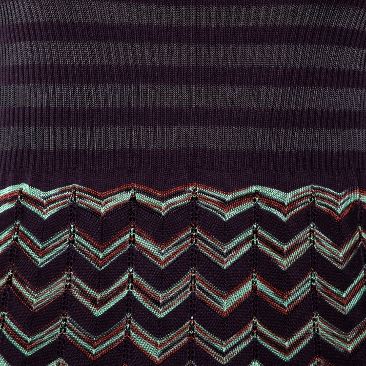 Pre Owned M Missoni Dark Purple Chevron Knit Sleeveless Maxi Dress S
