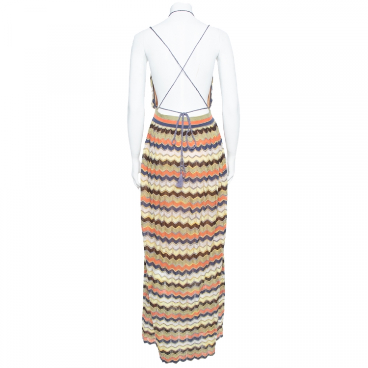 Pre Owned M Missoni Multicolor Pointelle Knit Maxi Tie-Up Dress and Cardigan Set