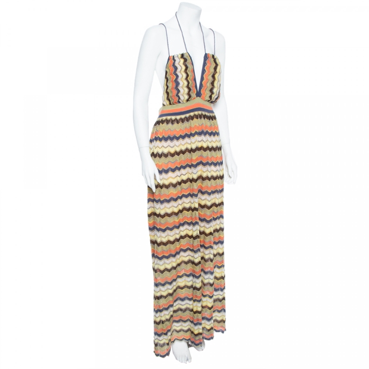 Pre Owned M Missoni Multicolor Pointelle Knit Maxi Tie-Up Dress and Cardigan Set