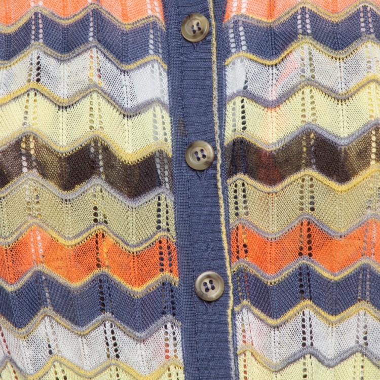 Pre Owned M Missoni Multicolor Pointelle Knit Maxi Tie-Up Dress and Cardigan Set