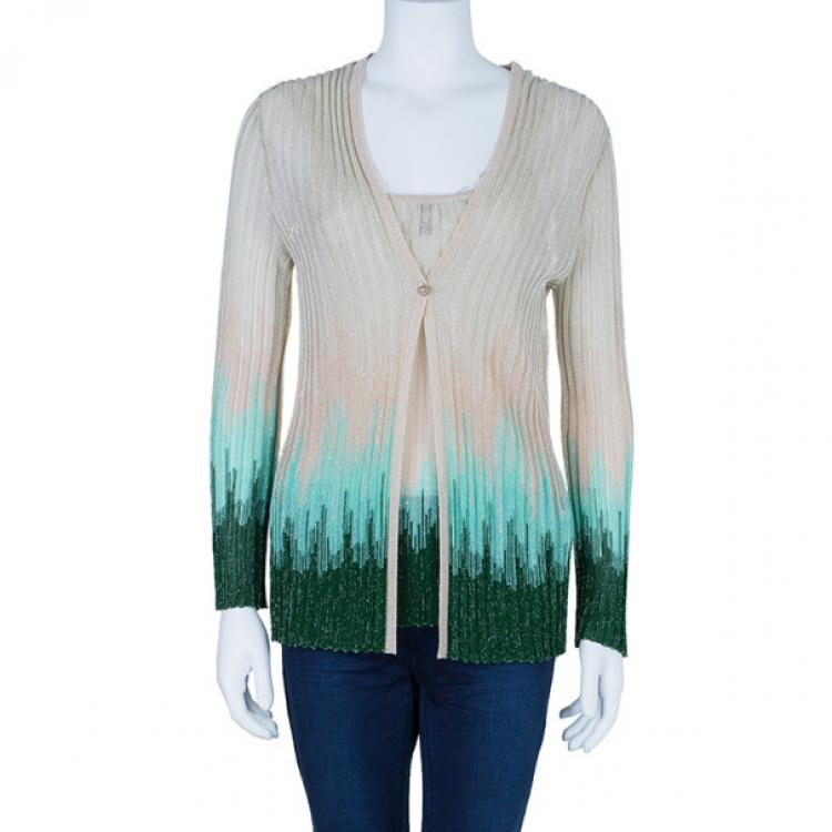 Pre Owned M Missoni Multicolor Metallic Top and Cardigan Set L