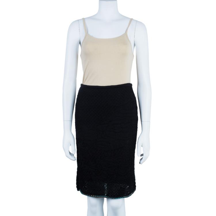 Pre Owned M Missoni Black Textured Knit Pencil Skirt S