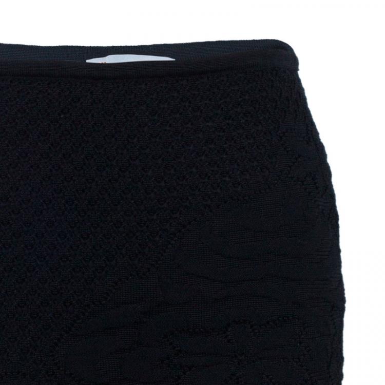 Pre Owned M Missoni Black Textured Knit Pencil Skirt S