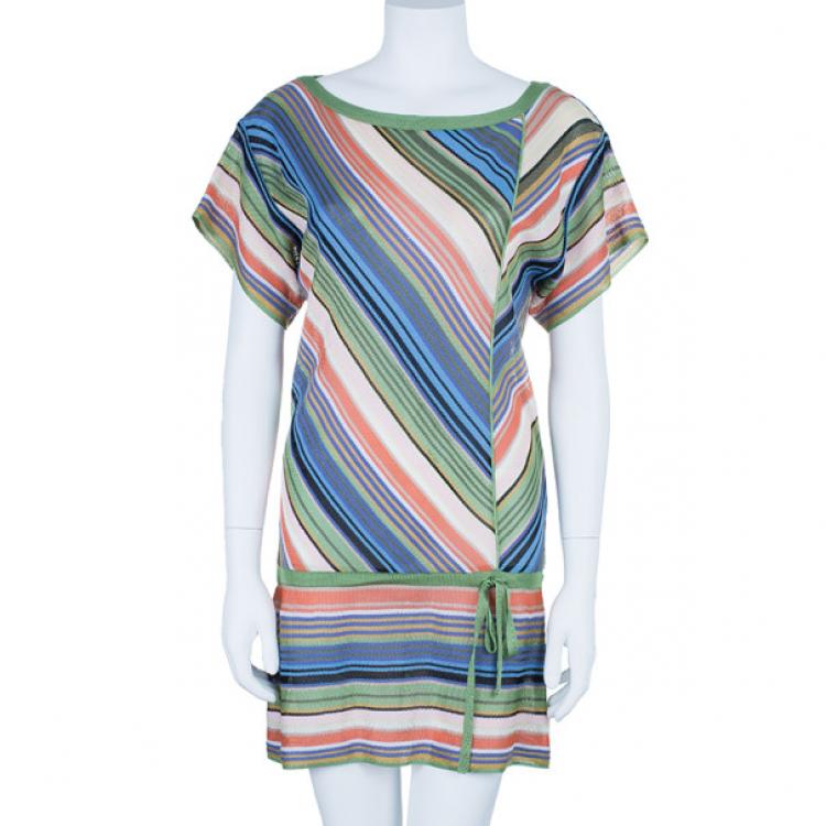 Pre Owned M Missoni Multicolor Stripe Drop Waist Knit Dress S