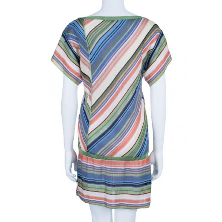Pre Owned M Missoni Multicolor Stripe Drop Waist Knit Dress S