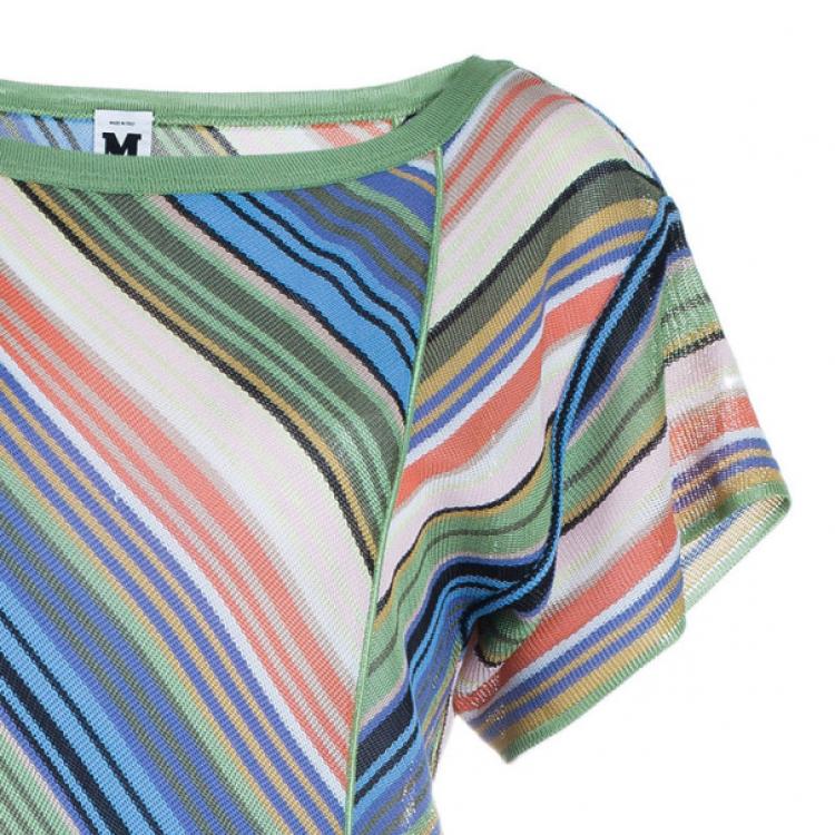 Pre Owned M Missoni Multicolor Stripe Drop Waist Knit Dress S