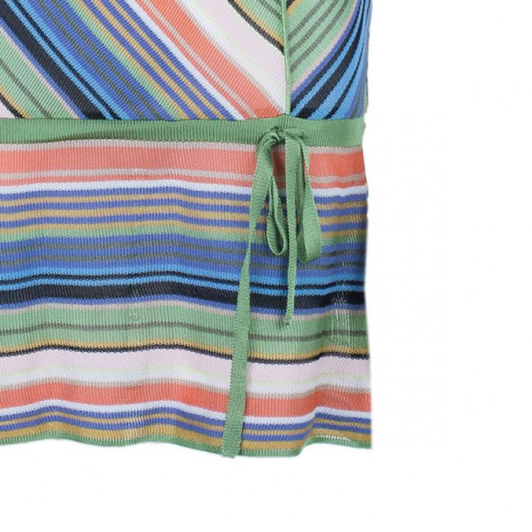 Pre Owned M Missoni Multicolor Stripe Drop Waist Knit Dress S