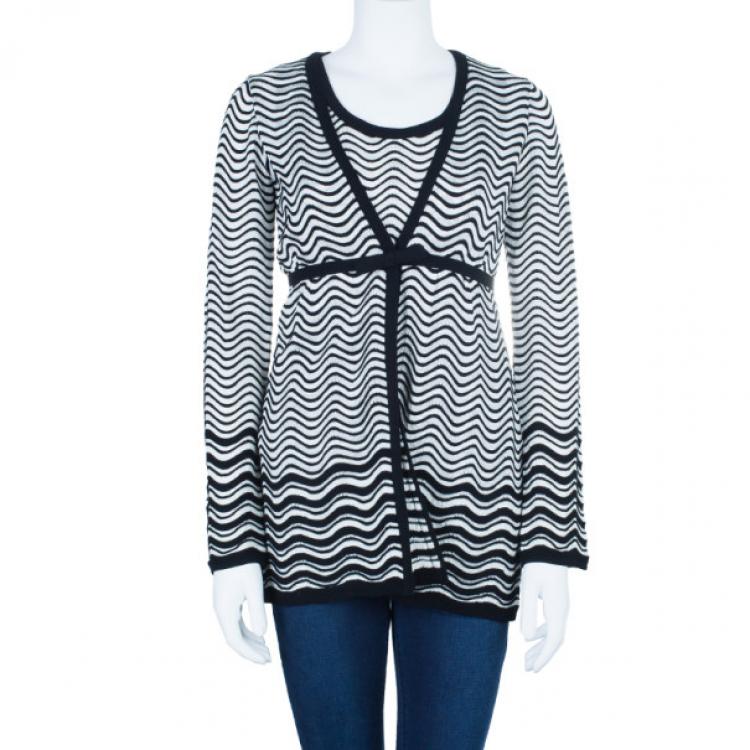 Pre Owned M Missoni Monochrome Wave Print Top and Cardigan Set M