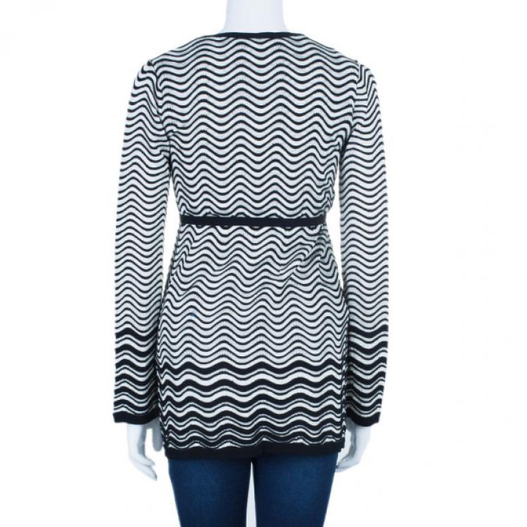 Pre Owned M Missoni Monochrome Wave Print Top and Cardigan Set M