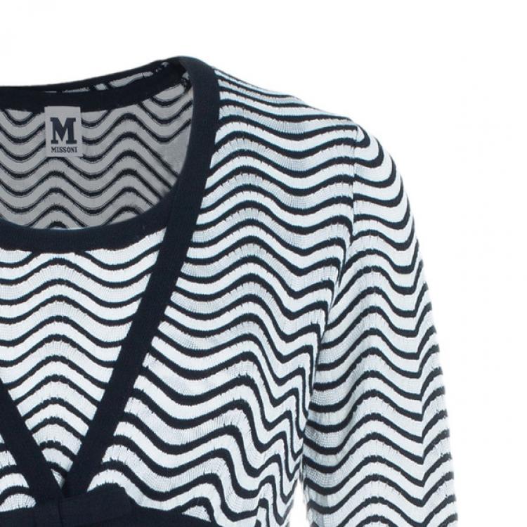 Pre Owned M Missoni Monochrome Wave Print Top and Cardigan Set M
