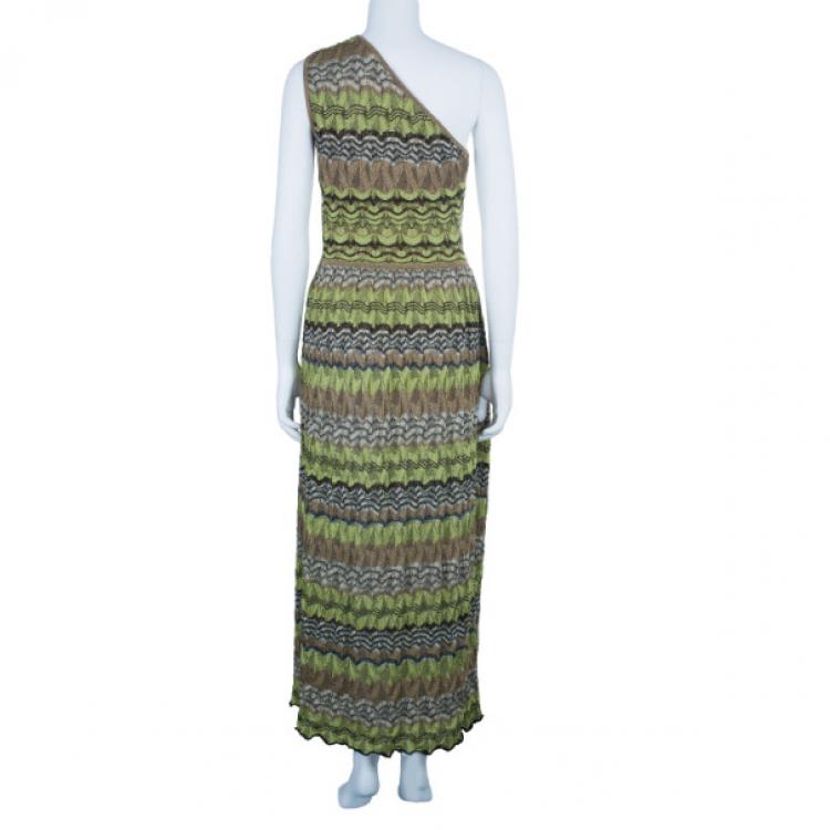 Pre Owned M Missoni Green Patterned One-Shoulder M