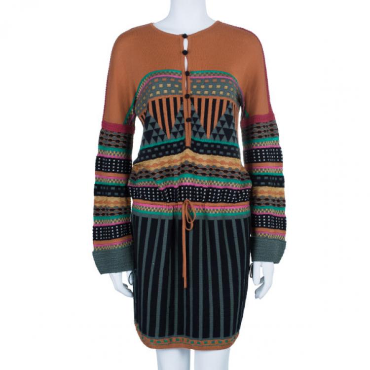 Pre Owned M Missoni Patterned Button Front Dress M