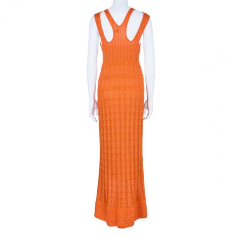 Pre Owned M Missoni Orange Knit Racer Back Maxi Dress M