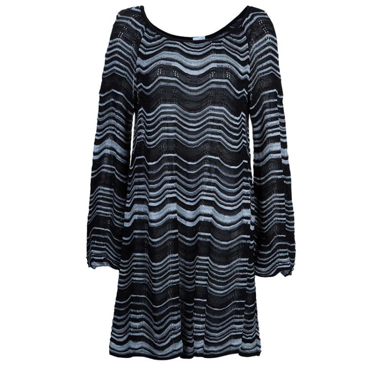 Pre Owned M Missoni Monochrome Wave Knit Long Top L