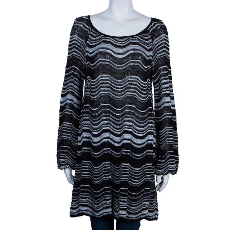 Pre Owned M Missoni Monochrome Wave Knit Long Top L