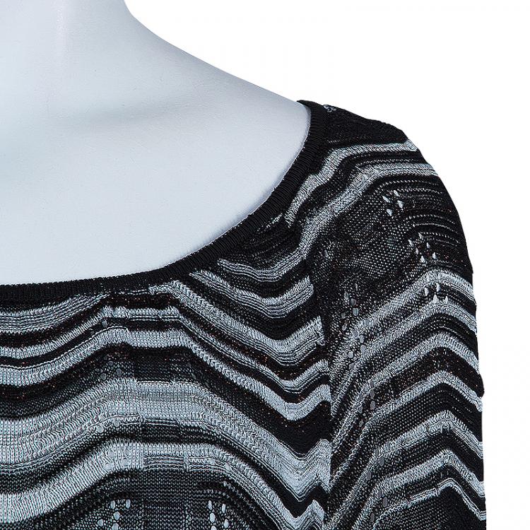 Pre Owned M Missoni Monochrome Wave Knit Long Top L