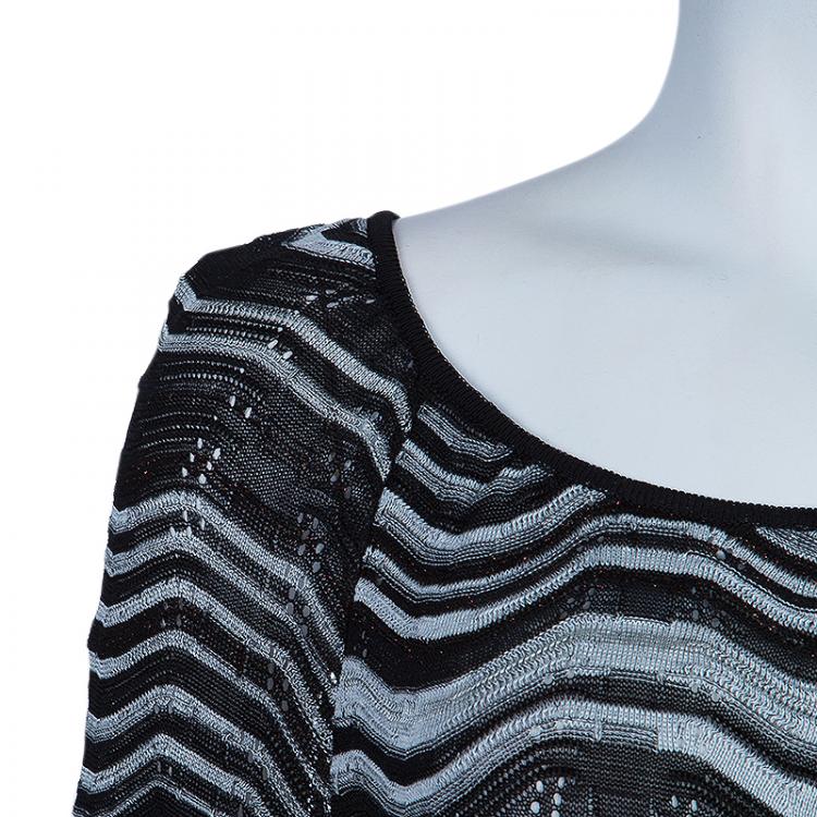 Pre Owned M Missoni Monochrome Wave Knit Long Top L