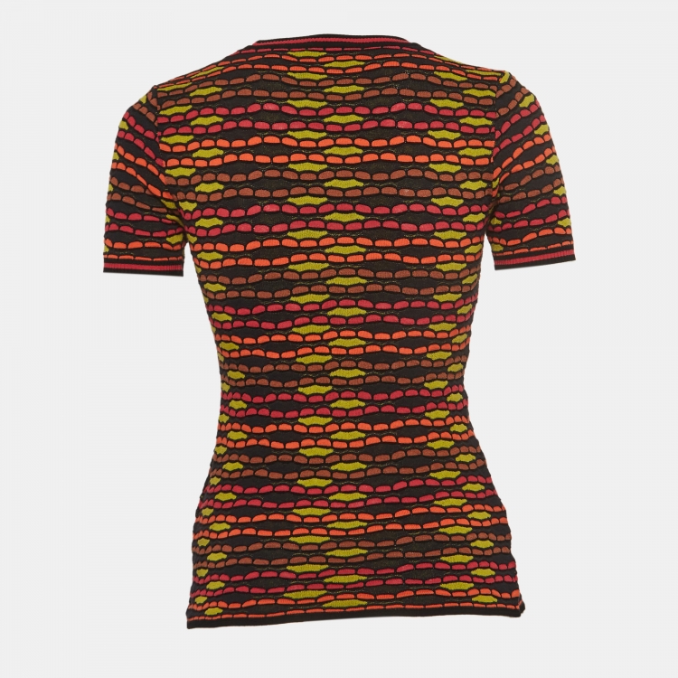 Pre Owned M Missoni Multicolor Textured Knit Short Sleeve Top M