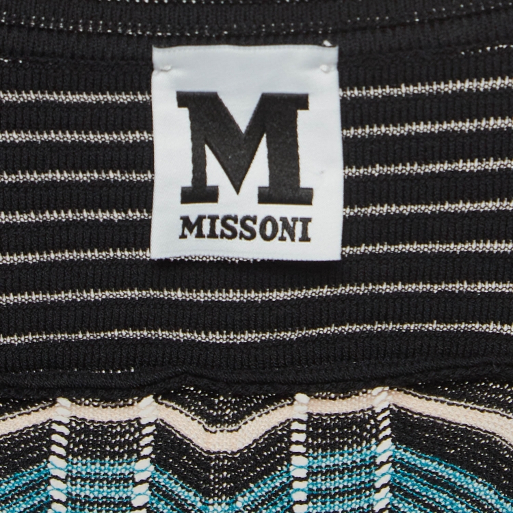 Pre Owned M Missoni Blue/Black Chevron Knit V-Neck Flared Mini Dress S  