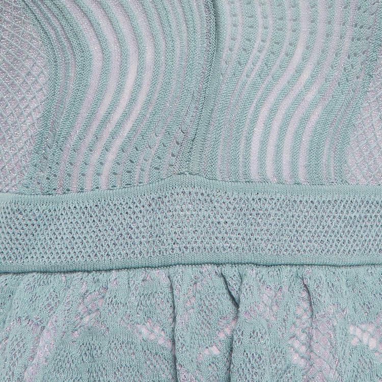 Pre Owned M Missoni Blue Patterned Lurex Knit Sleeveless Flared Midi Dress S