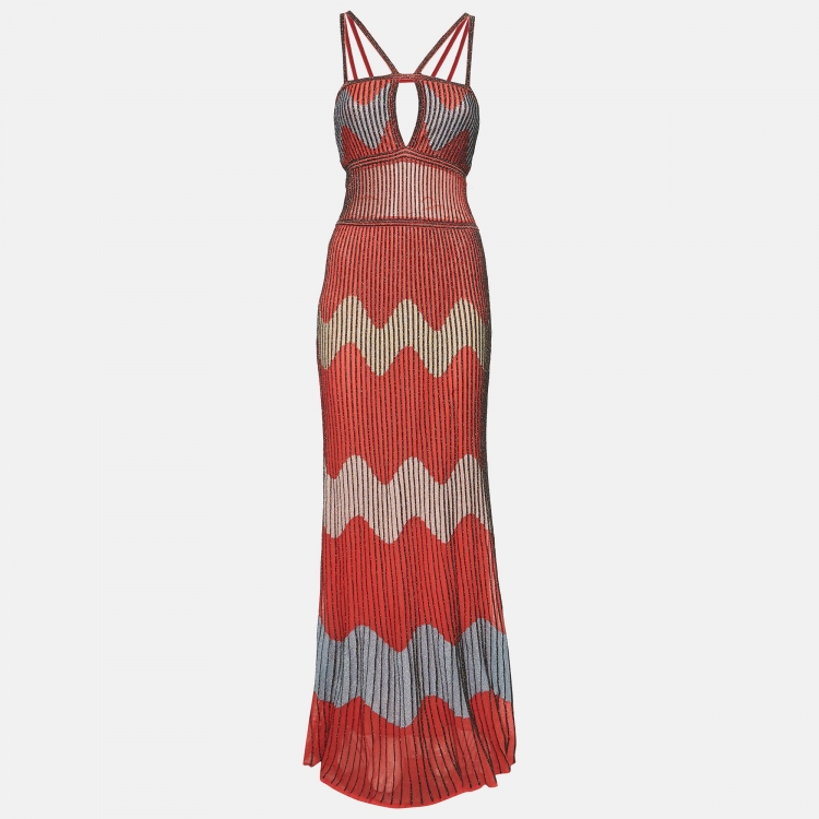 مملوكة مسبقًا M Missoni Pink Wave Pattern Lurex Knit Plisse Maxi Dress S