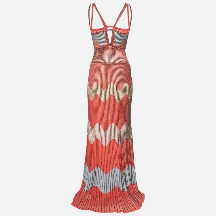 مملوكة مسبقًا M Missoni Pink Wave Pattern Lurex Knit Plisse Maxi Dress S