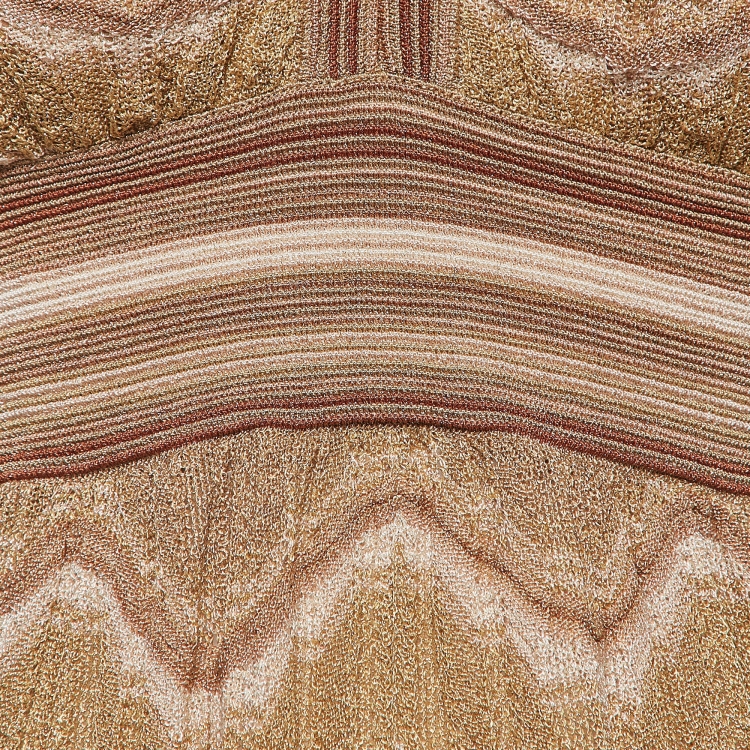 مملوكة مسبقًا M Missoni Beige Patterned Lurex Knit V-Neck Top M