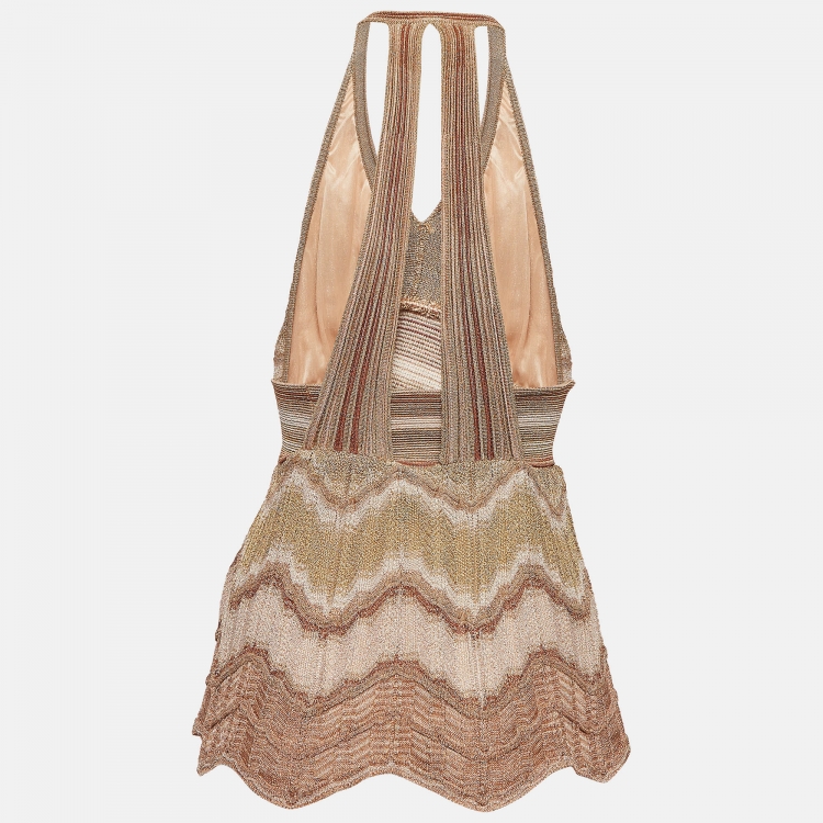 مملوكة مسبقًا M Missoni Beige Patterned Lurex Knit V-Neck Top M