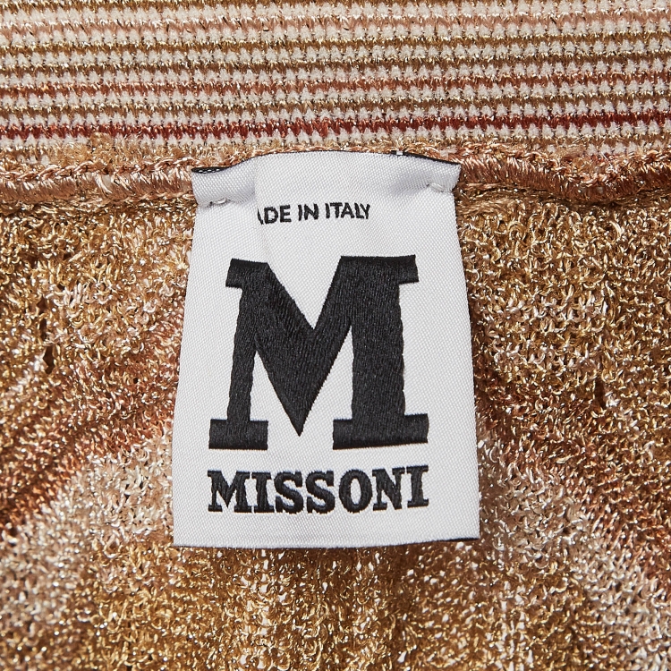 مملوكة مسبقًا M Missoni Beige Patterned Lurex Knit V-Neck Top M
