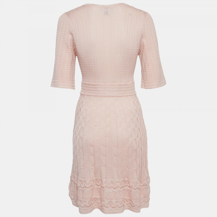 مملوكة مسبقًا M Missoni Pink Patterned Knit Short Dress S