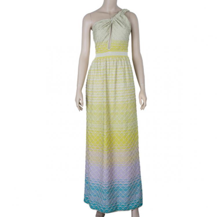 Pre Owned M Missoni One Shoulder Multicolor Knit Dress M