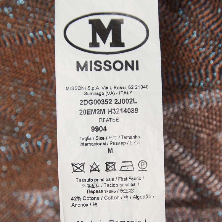 Pre Owned M Missoni Blue & Orange Chevron Patterned Lurex Knit Maxi Dress M