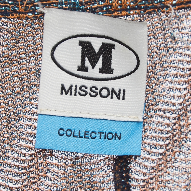 Pre Owned M Missoni Blue & Orange Chevron Patterned Lurex Knit Maxi Dress M