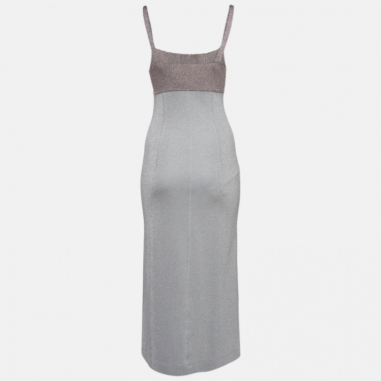Pre Owned M Missoni Grey Lurex Knit Shoulder Strap Midi Dress S