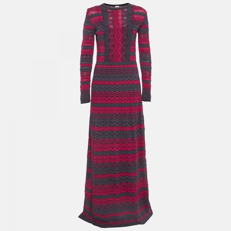 Pre Owned M Missoni Pink and Grey Patterned Knit Maxi Dress M