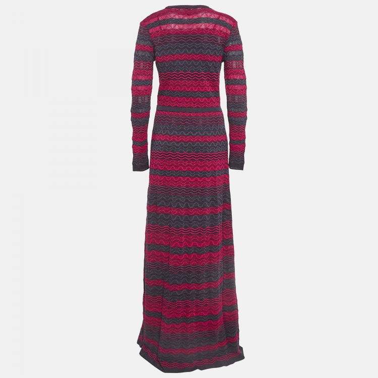 Pre Owned M Missoni Pink and Grey Patterned Knit Maxi Dress M