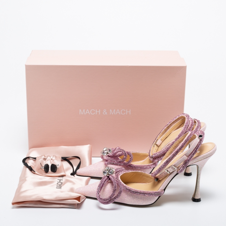 Pre Owned Mach & Mach Pink Glitter Crystal Embellished  Ankle Strap Sandals Size 39