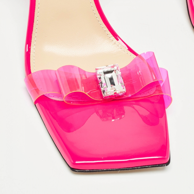 Pre Owned Mach & Mach Pink PVC and Patent Leather French Bow Square Toe Ankle Strap Sandals Size 40.5